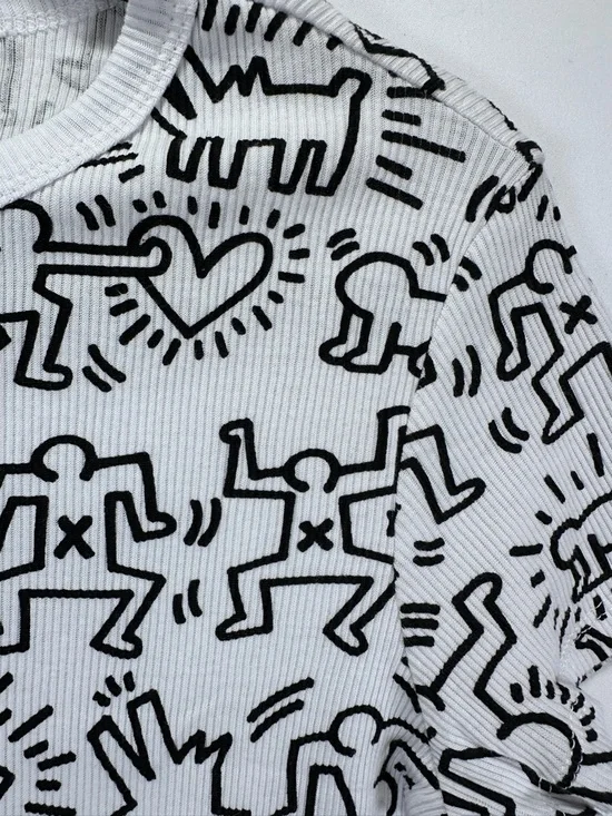 Keith Haring Graphic Crop T Shirt White Black Print Cotton Girls XL - Picture 3 of 5